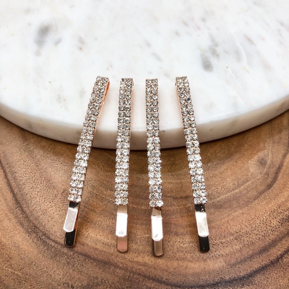 Rose Gold Rhinestone Hair Barrettes 4 Piece
